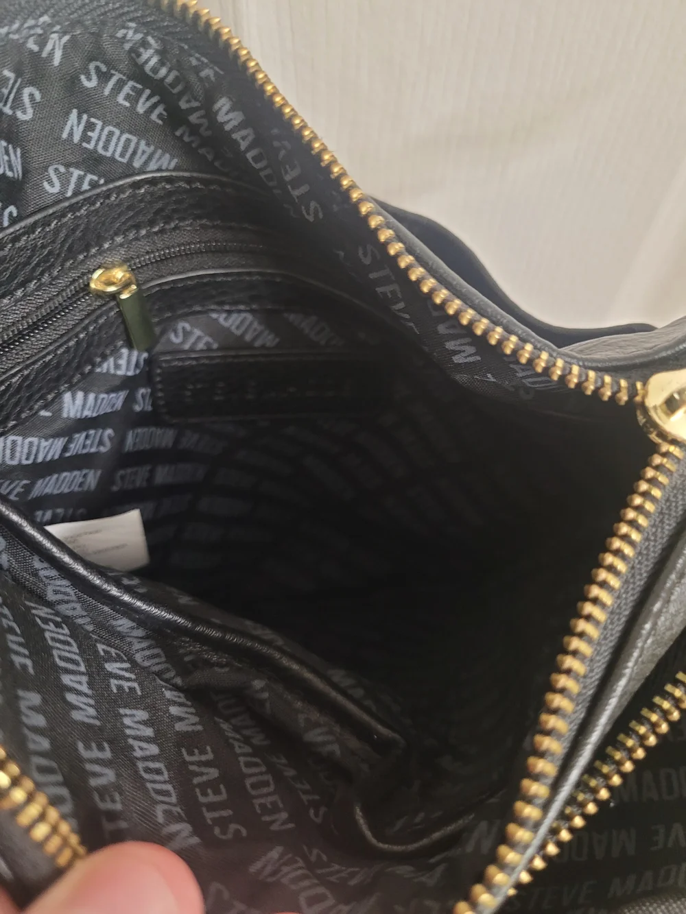 Stve Madden Black Leather Crossbody Bag with Gold Hardware